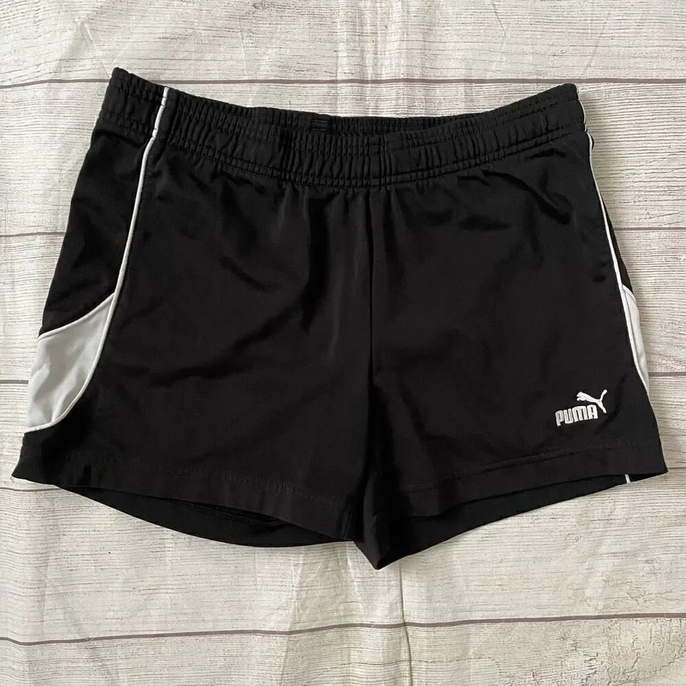 Puma sport lifestyle women S pull on athletic shorts w/ elastic waist B&W